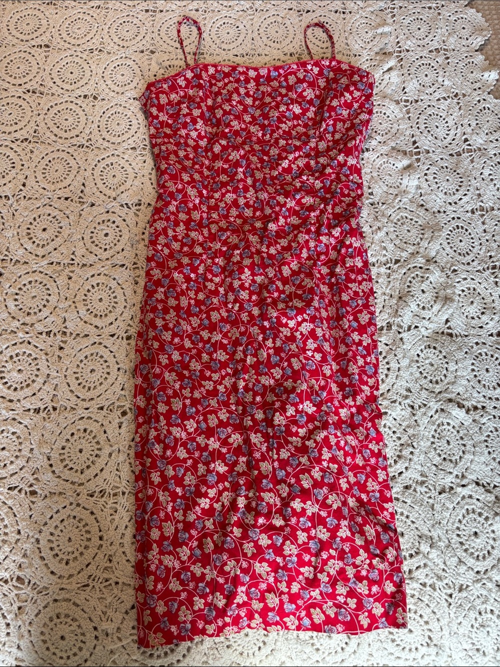 To the Max Red Floral Midi Dress with Spaghetti Straps